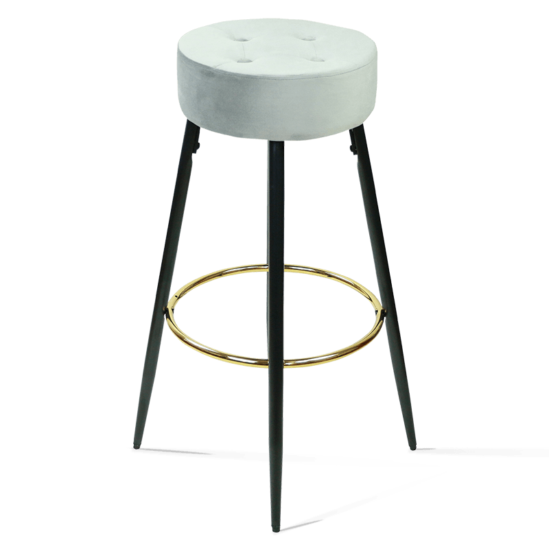 Tabouret de bar rond MC-2502, tabouret haut avec repose-pieds en métal doré